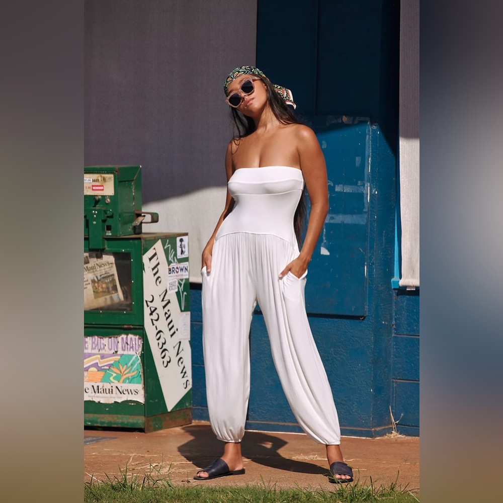 Free People White Strapless Harem Jumpsuit